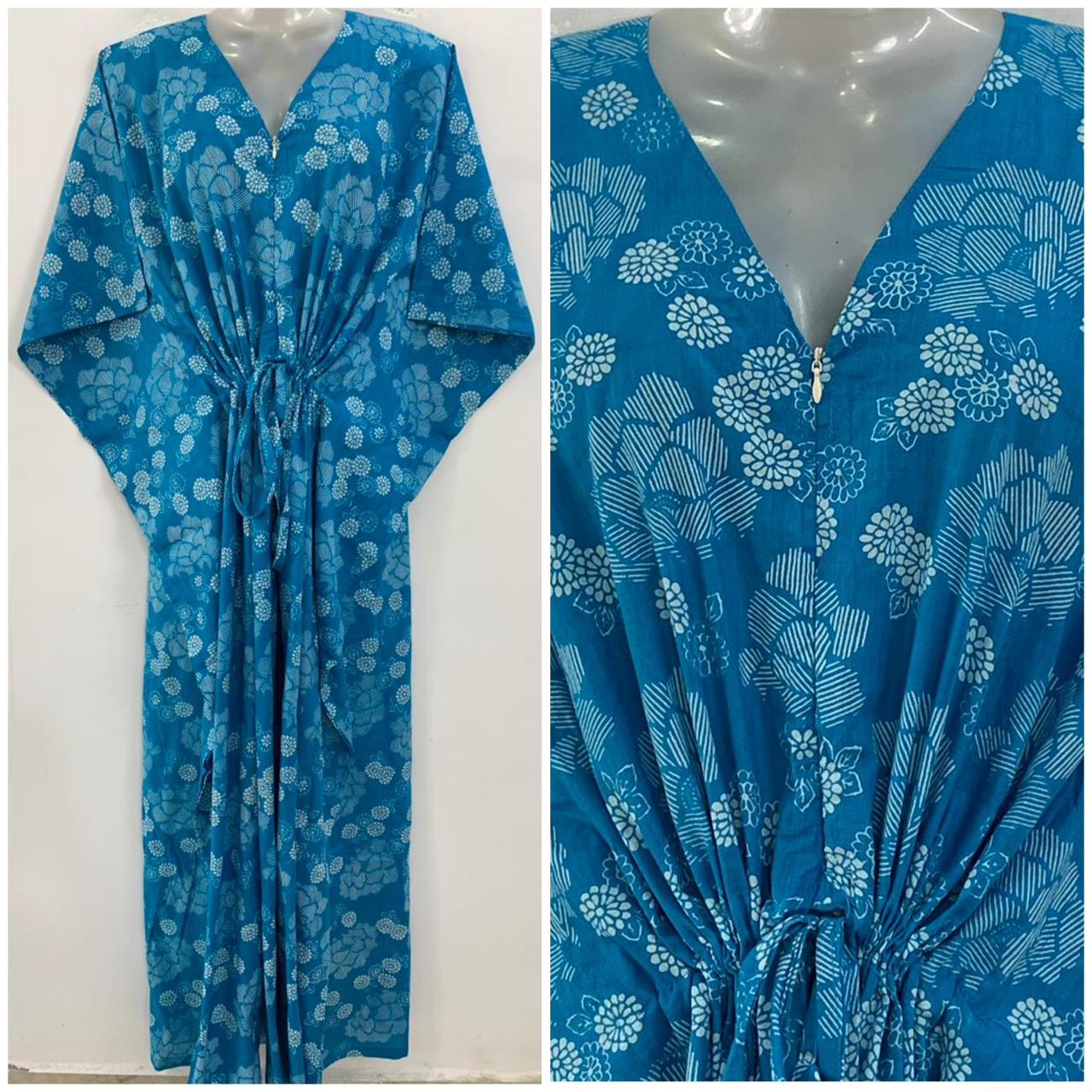 Light Blue shade Digital Flowery Print Cotton Maternity Kaftan