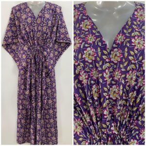 Purple shade Small Daisy Flower Print Cotton Maternity Kaftan