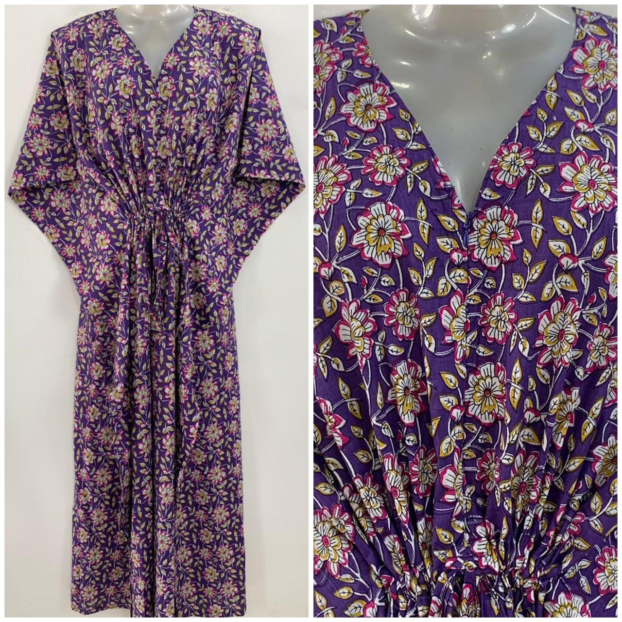 Purple shade Small Daisy Flower Print Cotton Maternity Kaftan
