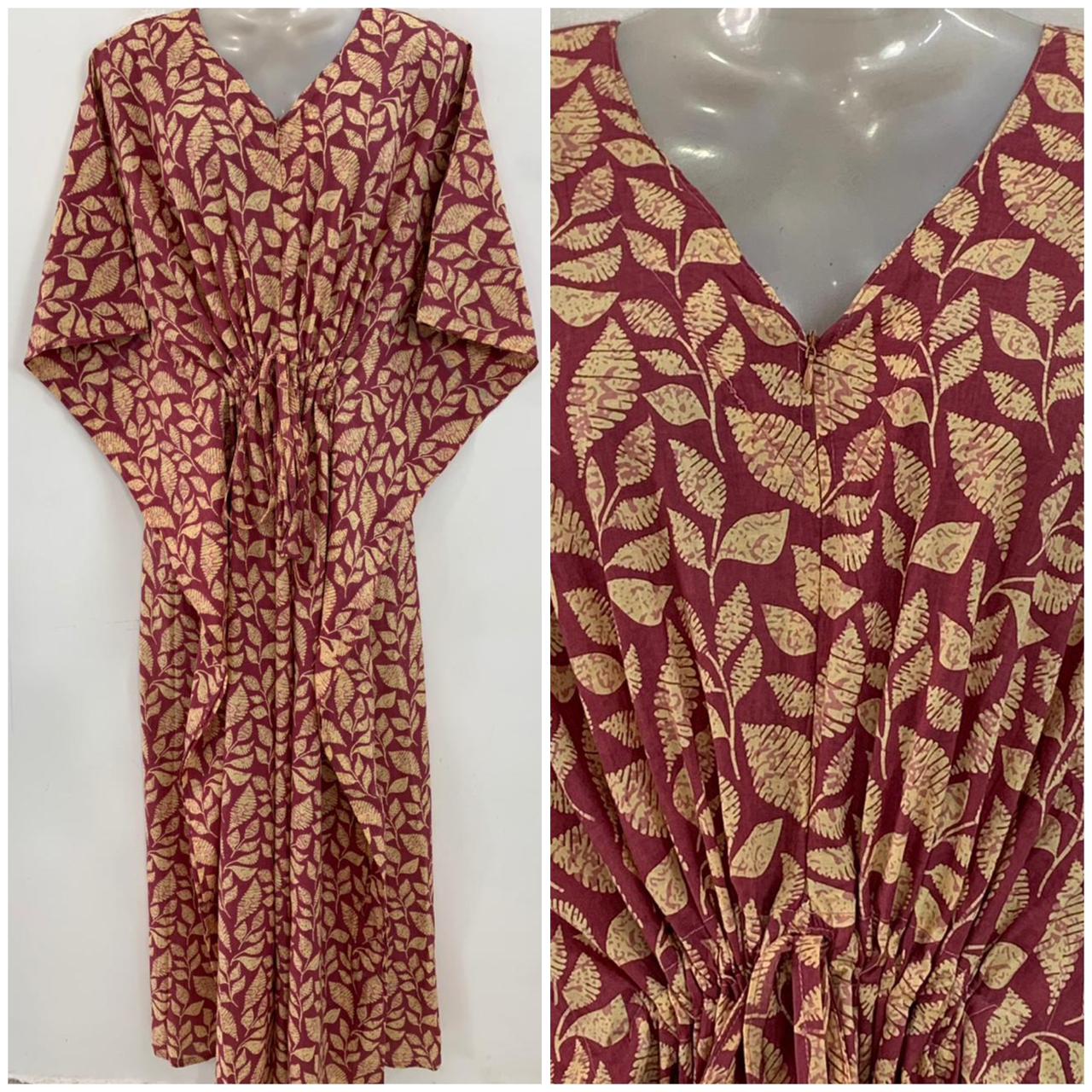 Matt Pink shade Leafy Print Cotton Maternity Kaftan
