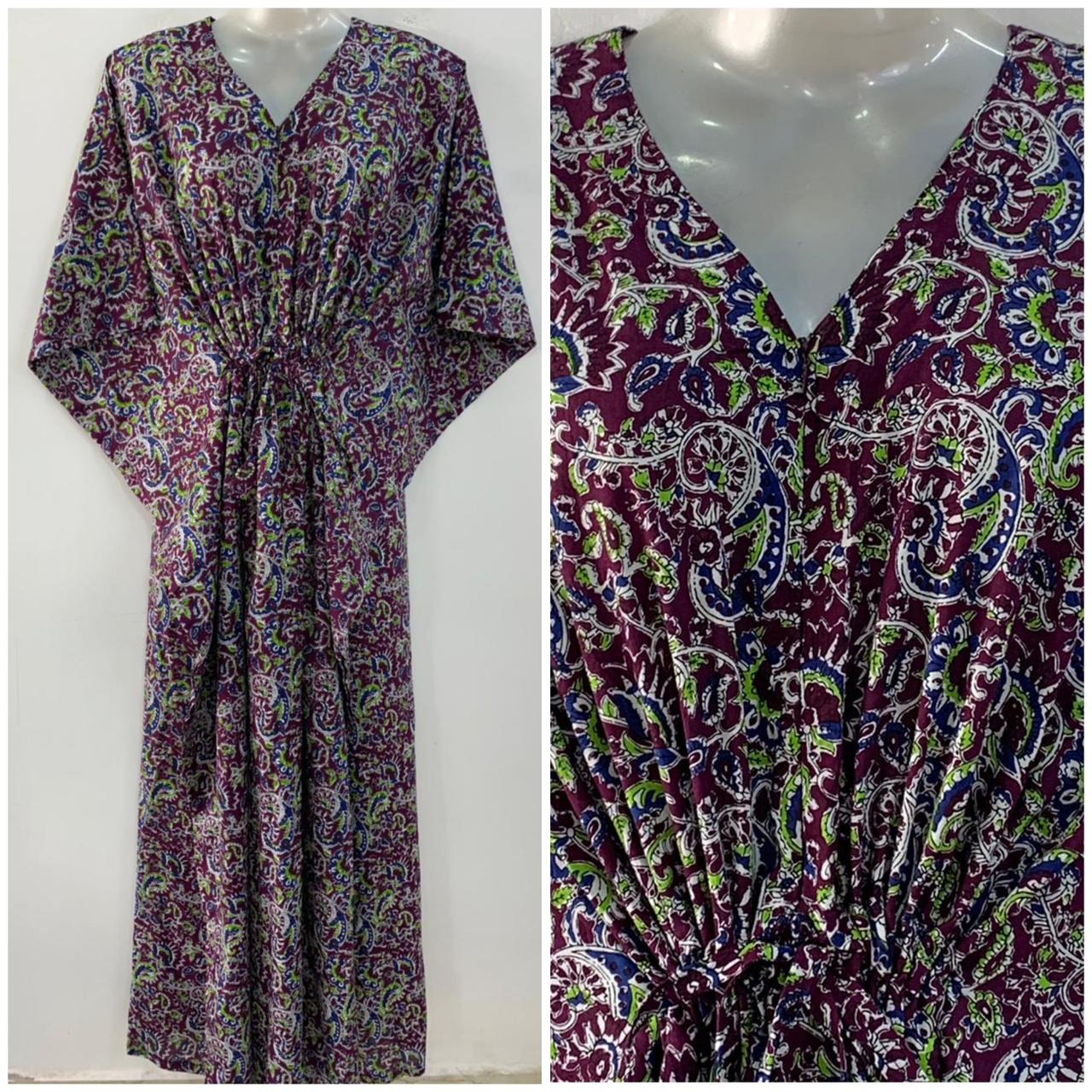 Purple Shade Kalamkari Print Cotton Maternity Kaftan