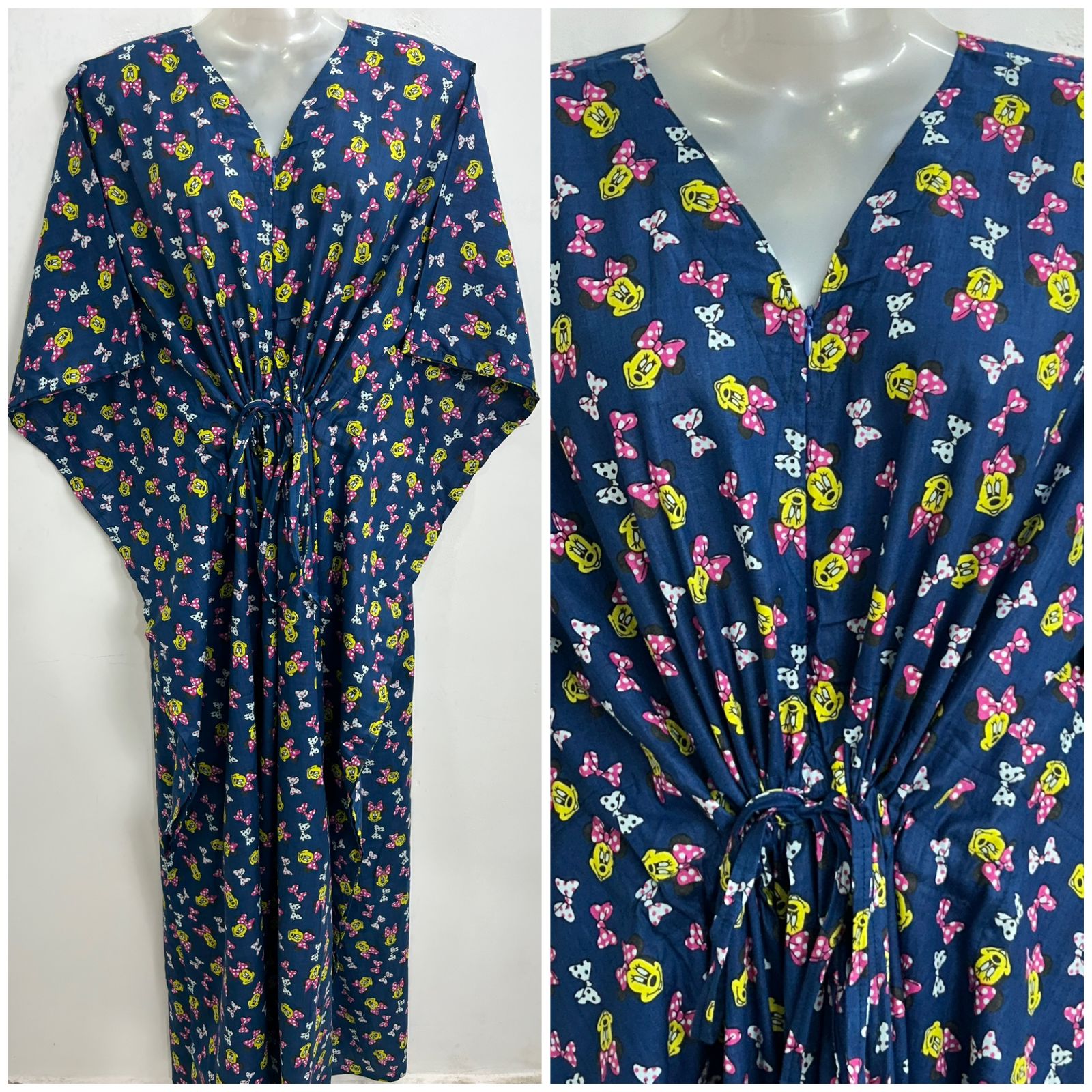 Blue shade Minnie Mouse Print Cotton Maternity Nursing Kaftan