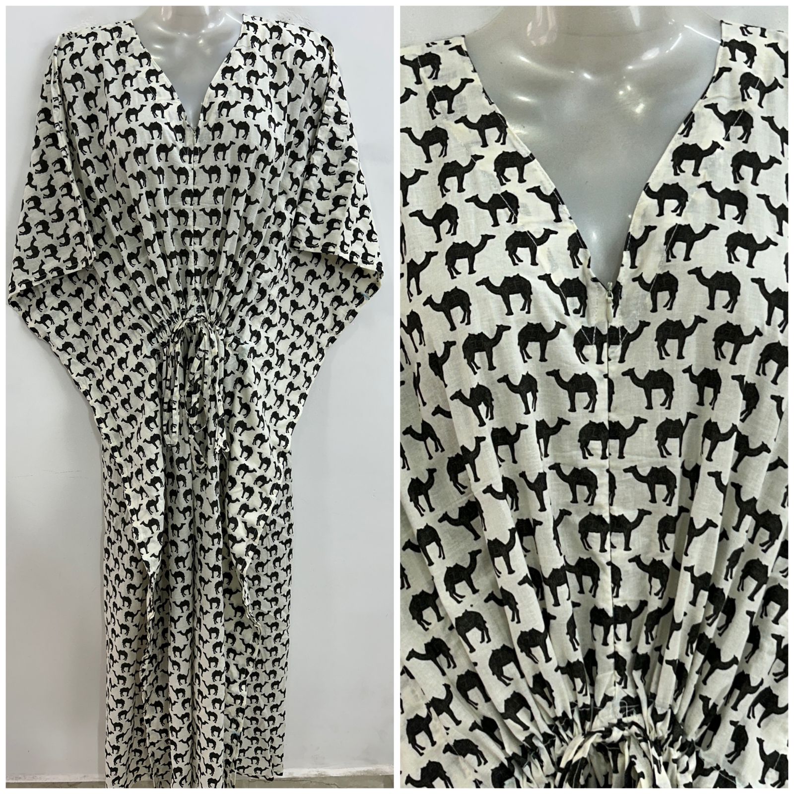 White shade Black Camel Print Cotton Maternity Nursing Kaftan