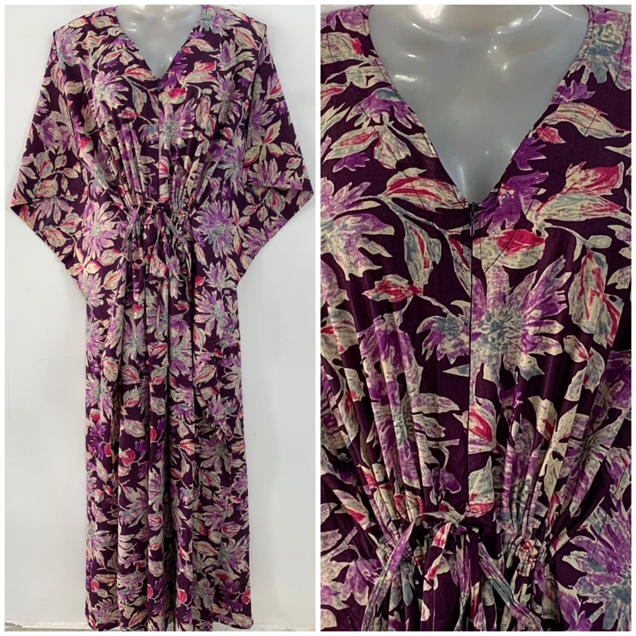 Plum Shade Cactus Flower Print Cotton Maternity Nursing Kaftan