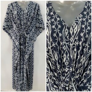Dark Grey Shade Egyptian Ikkat Print Cotton Maternity Nursing Kaftan
