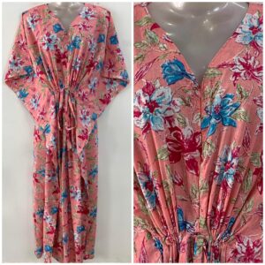 Peach  Shade Blue Pink Morning Glory Flower  Print Cotton Maternity Nursing Kaftan