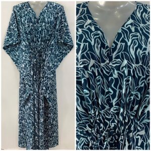 Teal Blue Shade Root Print Cotton Maternity Nursing Kaftan
