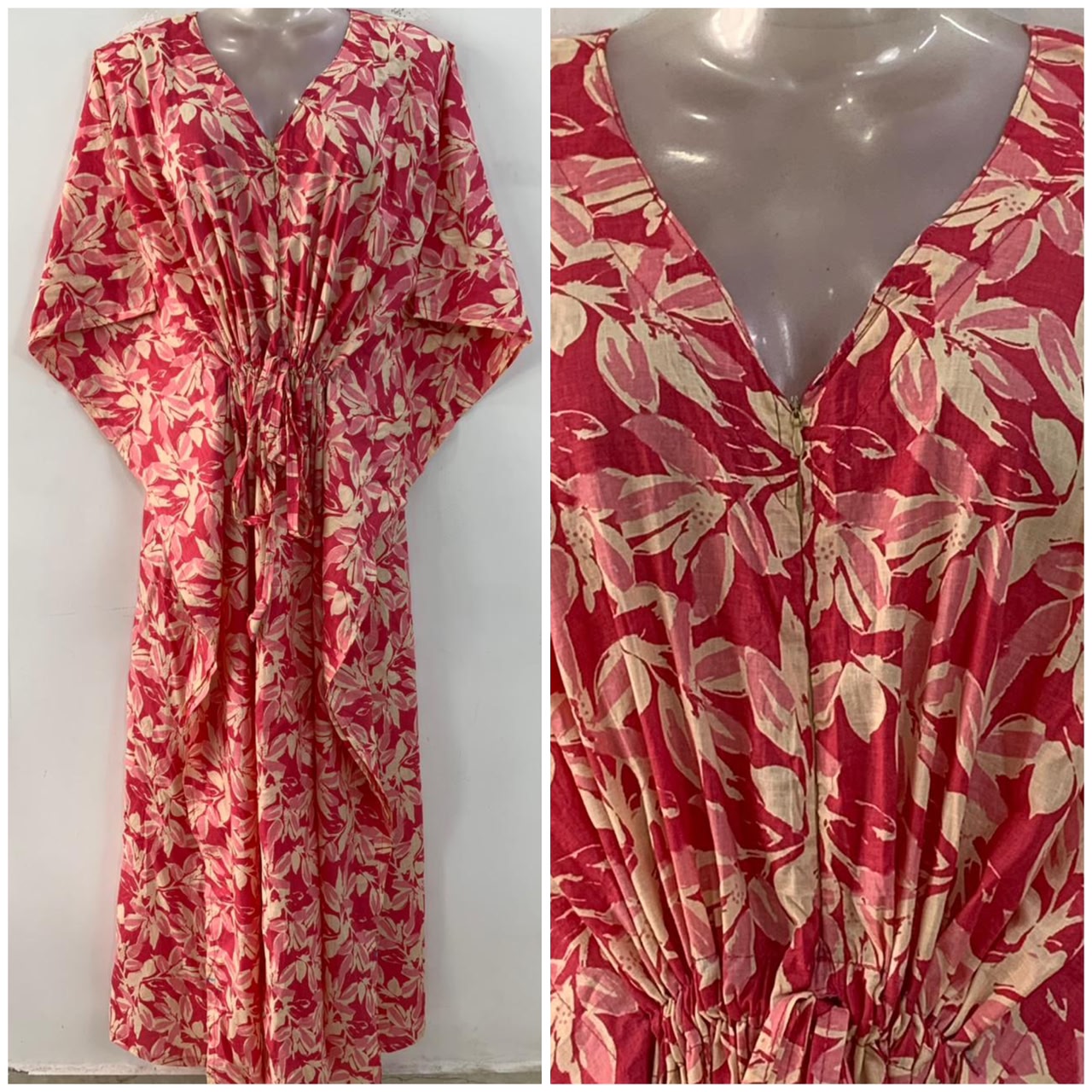 Pink shade White Petal Print Cotton Maternity Nursing Kaftan