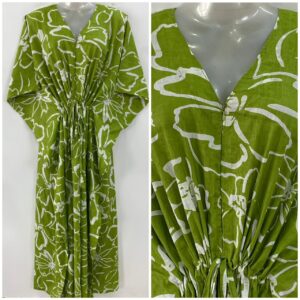 Light green Big Flower Outliner Print Cotton Maternity Nursing Kaftan