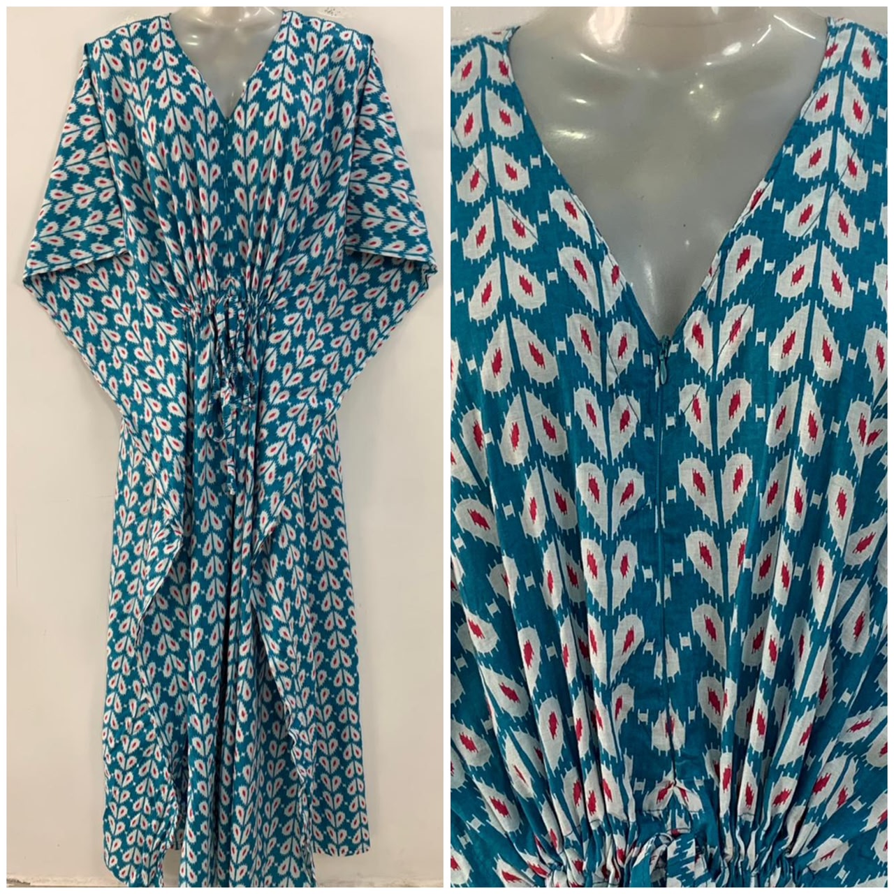 Blue shade White Heart Print Cotton Maternity Nursing Kaftan