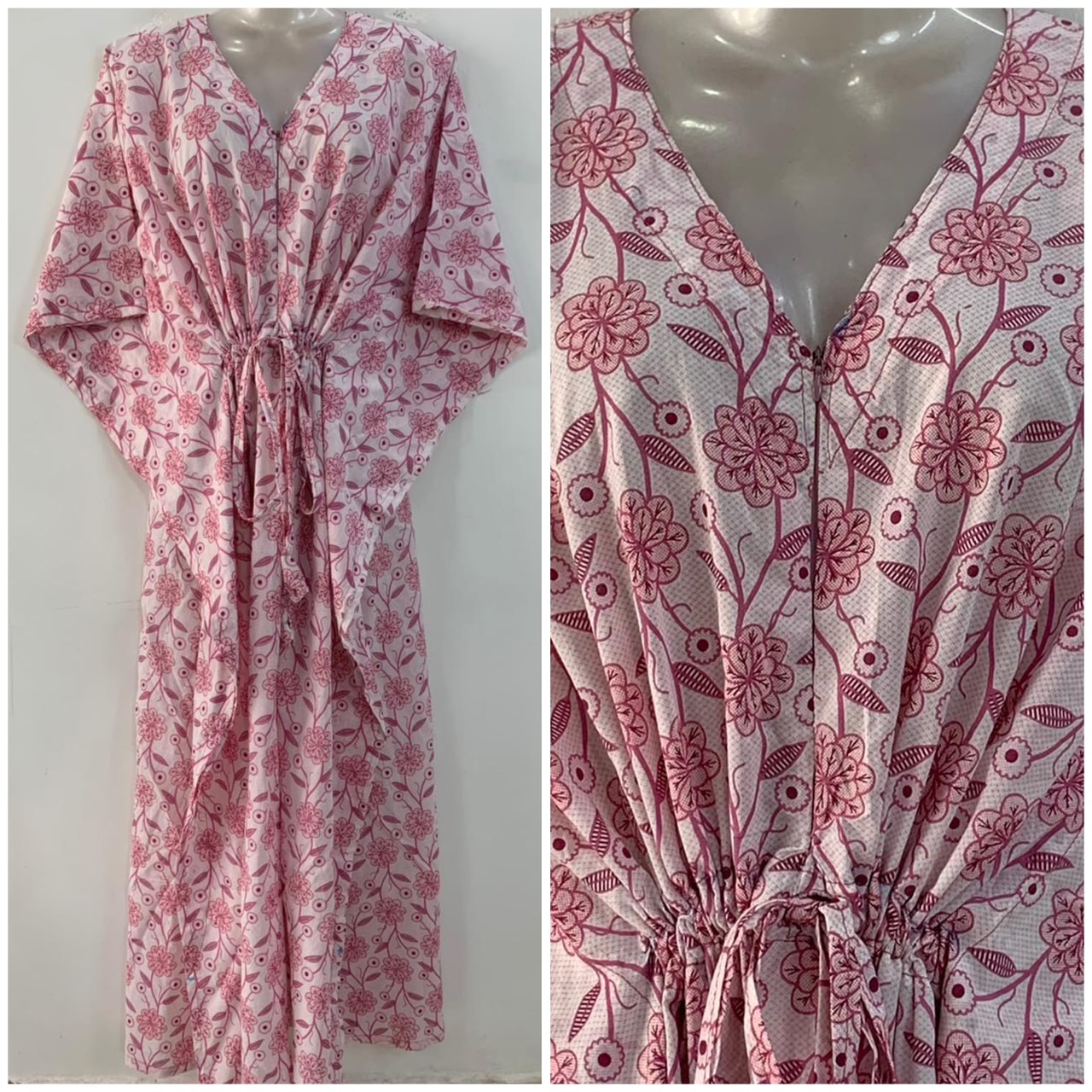 Pink Shaded Daisy Bale Print Cotton Maternity Nursing Kaftan