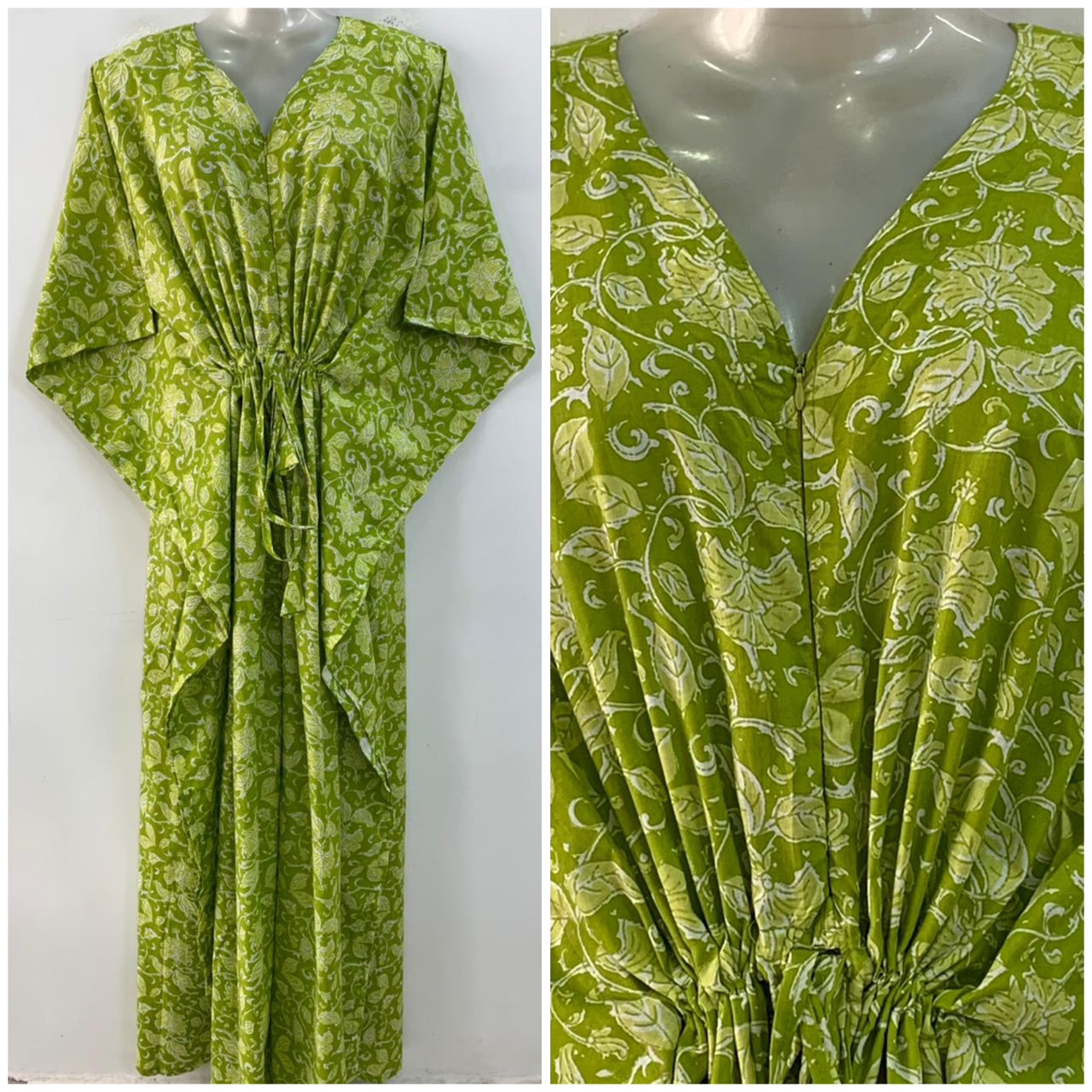 Light Green shade Bale Jungle Print Cotton Maternity Nursing Kaftan