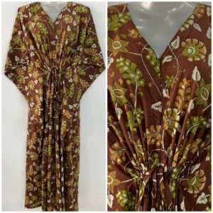 Brown shade Green Flower Leafy Print Cotton Maternity Nursing Kaftan