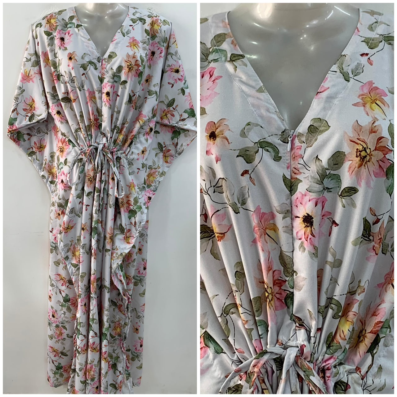 Mint Cream shade Pink-Yellow Crimson flower Print (Rayon-polyester) Maternity Kaftan