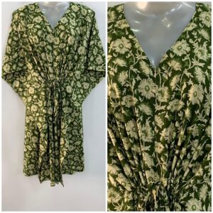Green shade Flower Bale Jungle Print Mid-Length Cotton Maternity Kaftan Dress
