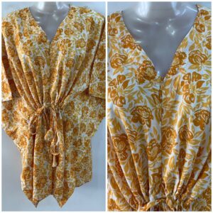 Orange Shaded Rose Print Cotton Nursing Maternity Kaftan Tops