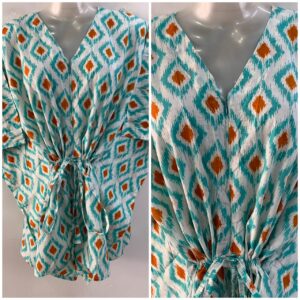 Blue-Orange Ikkat Print Cotton Nursing Maternity Kaftan Tops