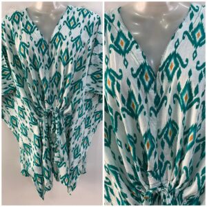 White Shade Segreen Temple Ikkat Print Cotton Nursing Maternity Kaftan Tops