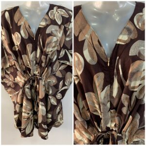 Dark Brown Shade Big Painted Flower Print Cotton Nursing Maternity Kaftan Tops
