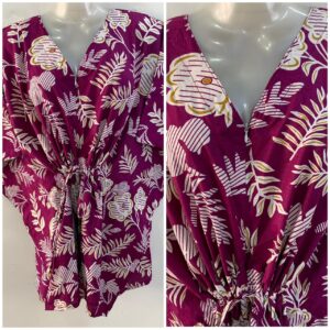 Magenta Pink Shade Digital Flower Leafy Print Cotton Nursing Maternity Kaftan Tops