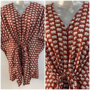 Brick Red Shade Small Elephant Print Cotton Nursing Maternity Kaftan Tops