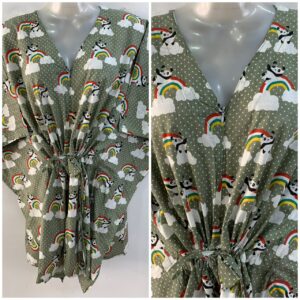Slate Green Shade Rainbow Panda Print Cotton Nursing Maternity Kaftan Tops