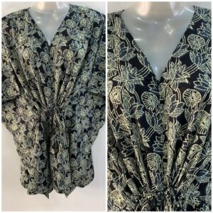 Black Shade Lotus Bale Print Cotton Nursing Maternity Kaftan Tops