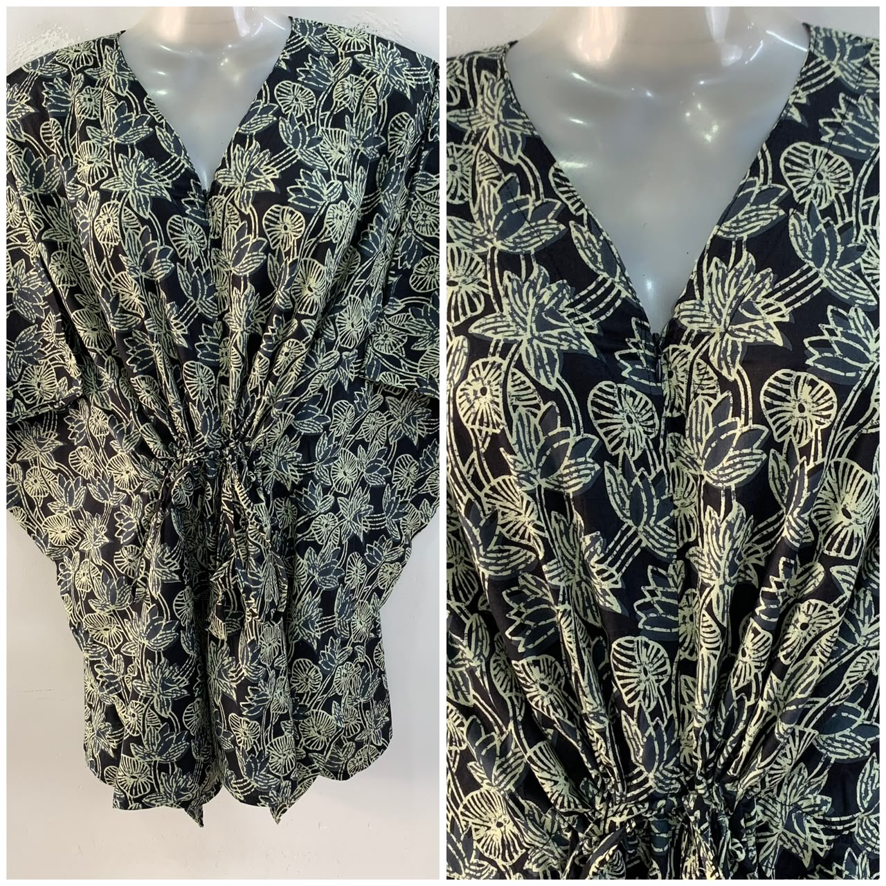 Black Shade Lotus Bale Print Cotton Nursing Maternity Kaftan Tops