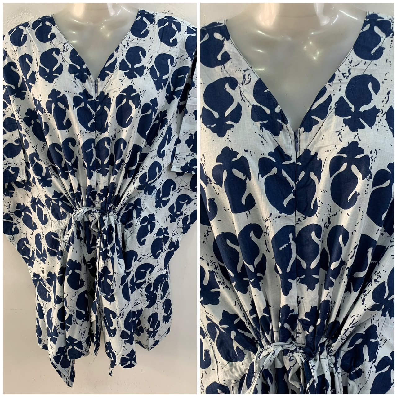 Blue Single Leafy Print Cotton Nursing Maternity Kaftan Tops