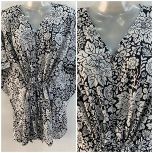 Black Shade Big Flower Leafy Print Cotton Nursing Maternity Kaftan Tops