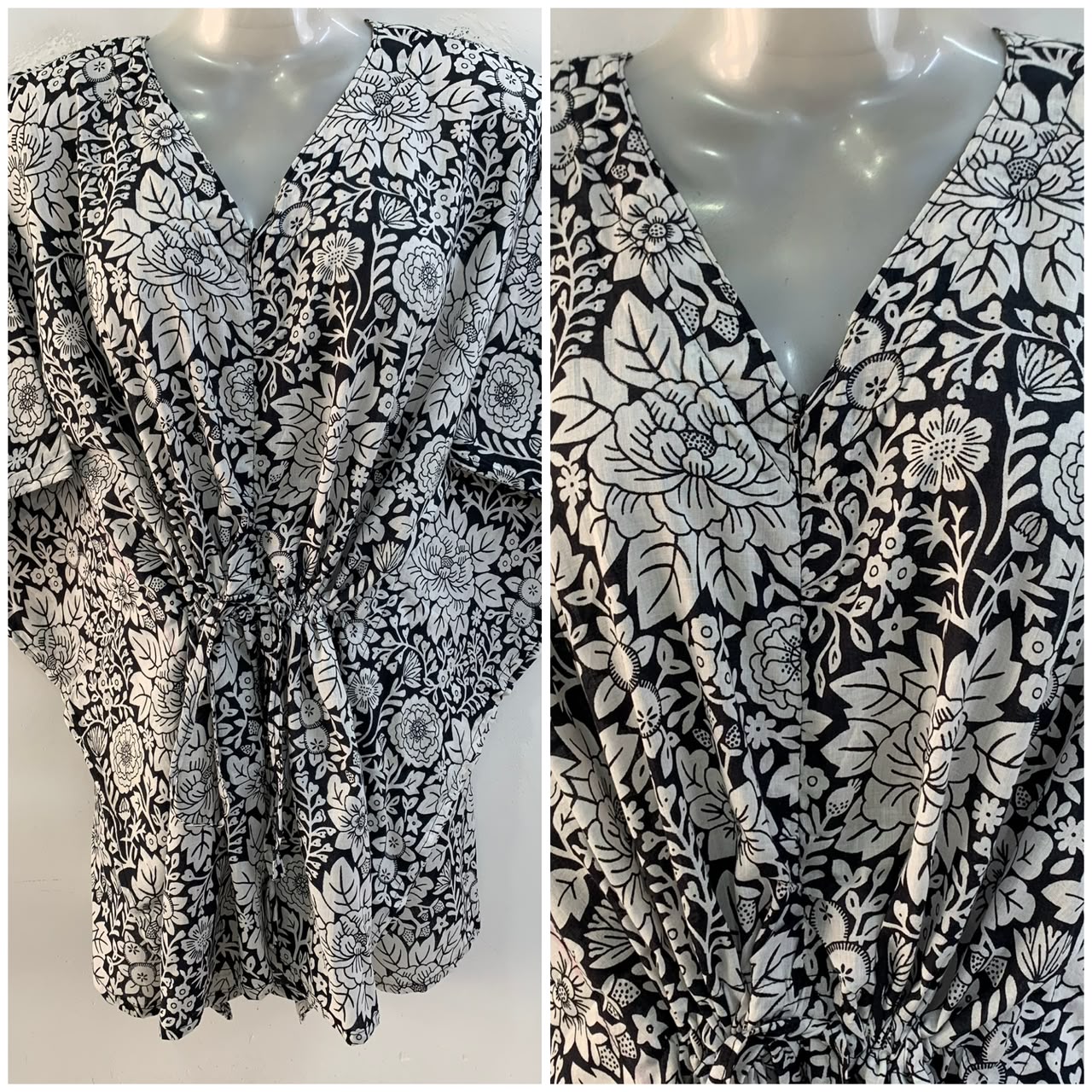 Black Shade Big Flower Leafy Print Cotton Nursing Maternity Kaftan Tops