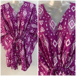 Purple Shade Diamond Ikkat Print Cotton Nursing Maternity Kaftan Tops
