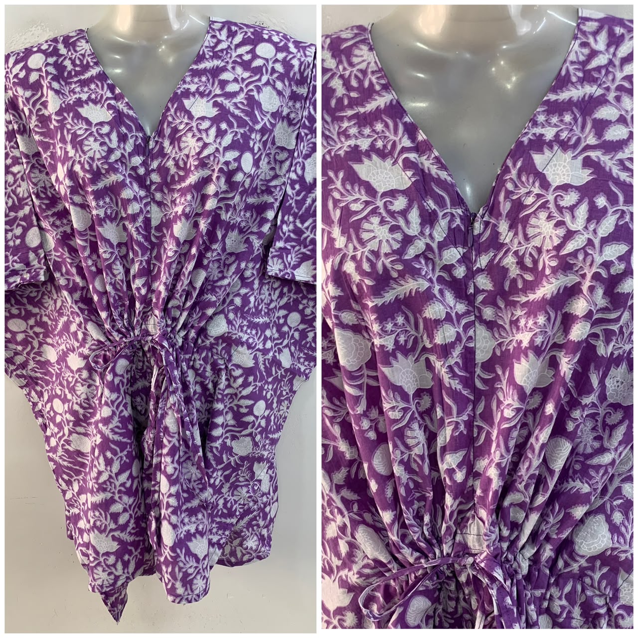 Purple Shade White Jungle Flower Print Cotton Nursing Maternity Kaftan Tops