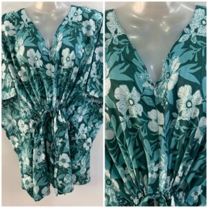 Green Shade Flax Flower Print Cotton Nursing Maternity Kaftan Tops