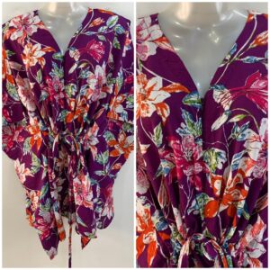 Purple Shade Pink-Orange Morning Glory Print Cotton Maternity Kaftan Tops