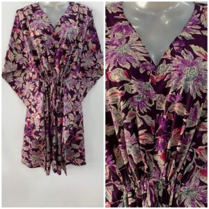 Plum Shade Cactus Flower Print Mid-Length Cotton Maternity Kaftan Dress