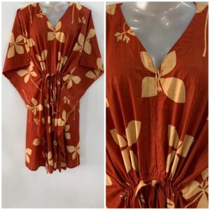 Brick Red Shade Single flower Print Mid-Length Cotton Maternity Kaftan Dress
