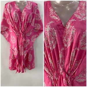 Light Pink Shade Big Alp Print Mid-Length Cotton Maternity Kaftan Dress