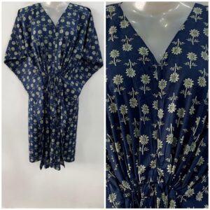 Dark Blue shade Tiny Flower Print Mid-Length Cotton Maternity Kaftan Dress