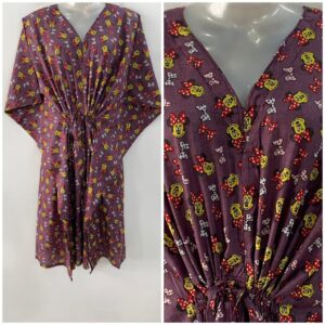 Plum Shade Minnie Mouse Print Mid-Length Cotton Maternity Kaftan Dress