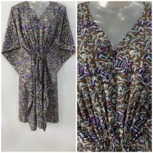 Brown shade Purple Kalamkari Print Mid-Length Cotton Maternity Kaftan Dress
