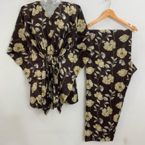 Dark Brown shade Tiffany Rose Print Cotton Maternity Kaftan Co-Ord Set