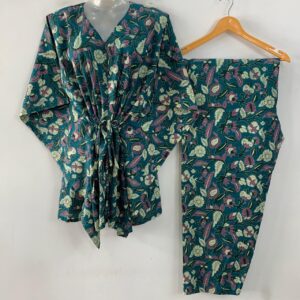 Slate Blue shade Purple Leafy Print Cotton Maternity Kaftan Co-Ord Set