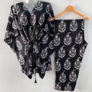 Black Shade Big Alp Print Cotton Maternity Kaftan Co-Ord Set