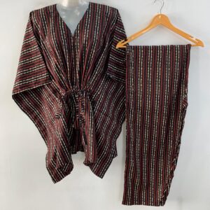 Black shade Lining Print Cotton Maternity Kaftan Co-Ord Set