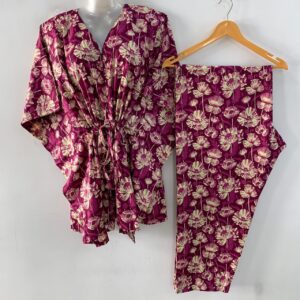 Purple shade Lotus Stem Print Cotton Maternity Kaftan Co-Ord Set