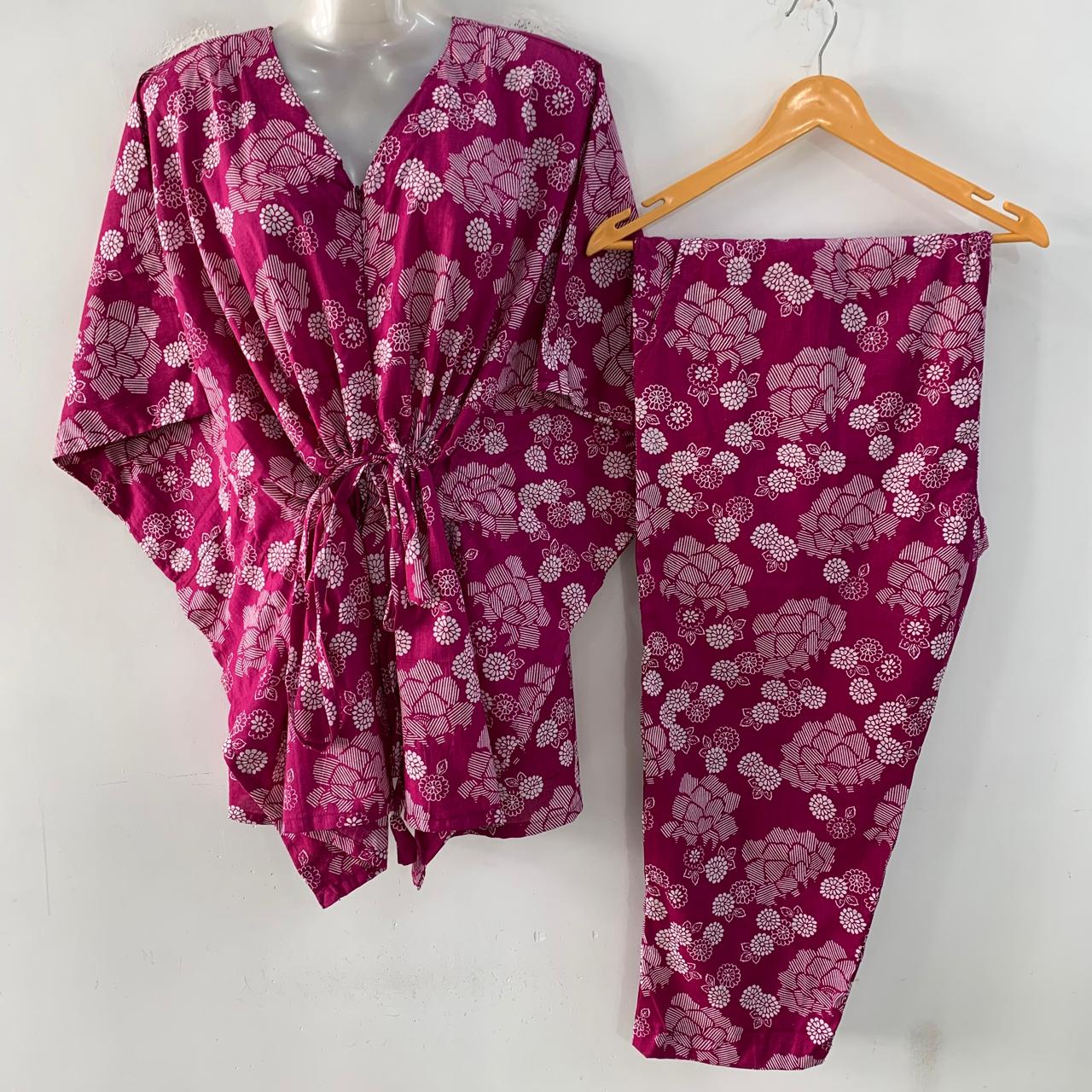 Purple shade Digital Flowery Print Cotton Maternity Kaftan Co-Ord Set