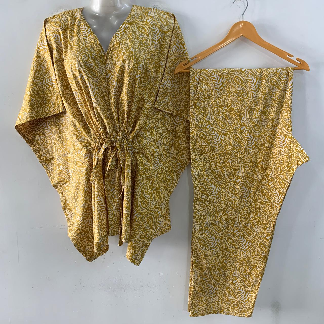 Yellow shade Big Alp Kalamakari Print Cotton Maternity Kaftan Co-Ord Set
