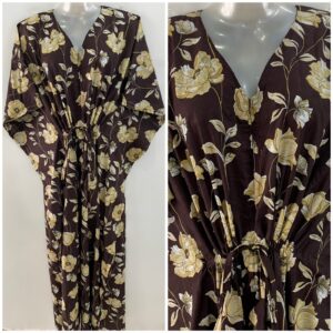 Dark Brown shade Tiffany Rose Print Cotton Maternity Nursing Kaftan
