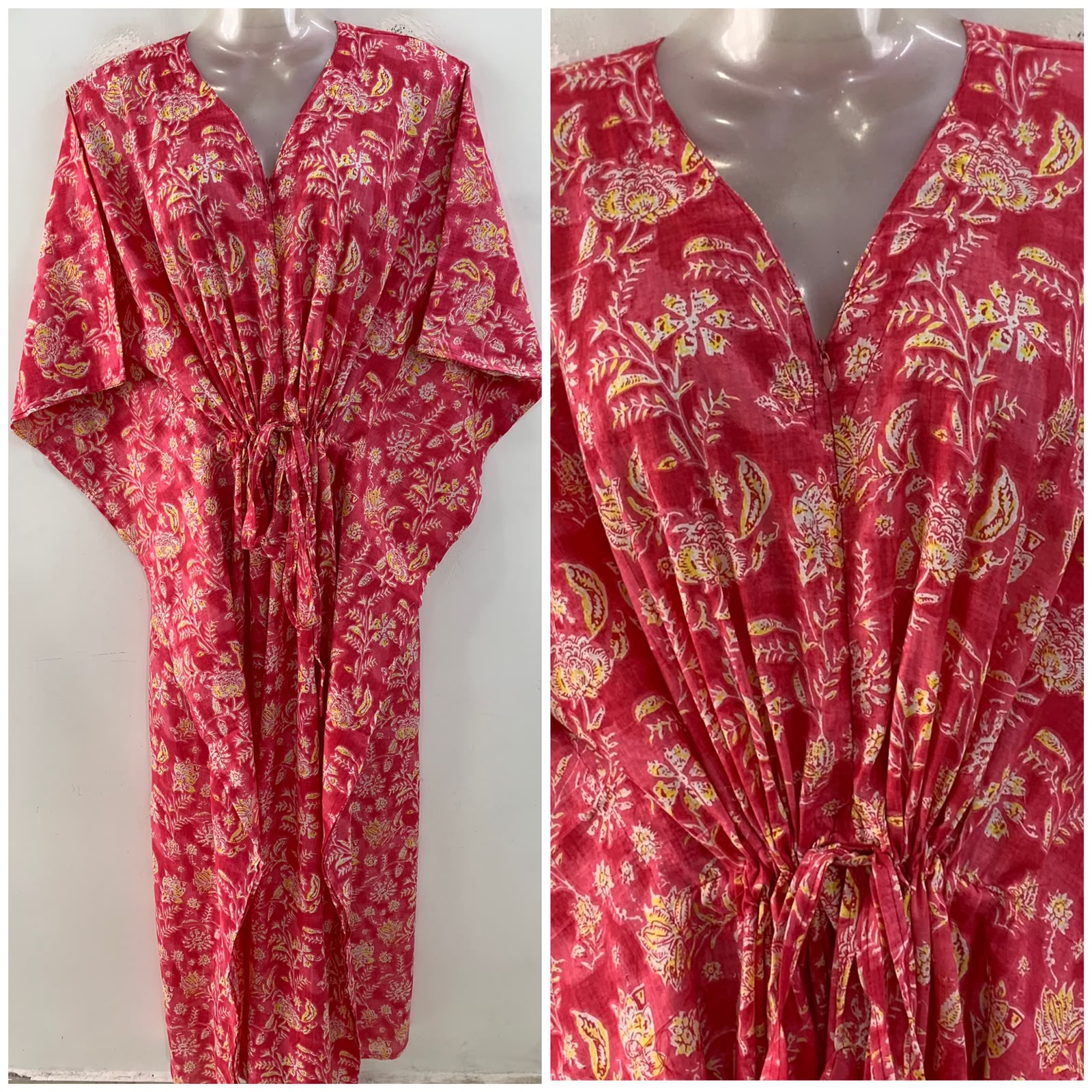 Pink shaded Yellow Flower Jungle Print Cotton Maternity Nursing Kaftan